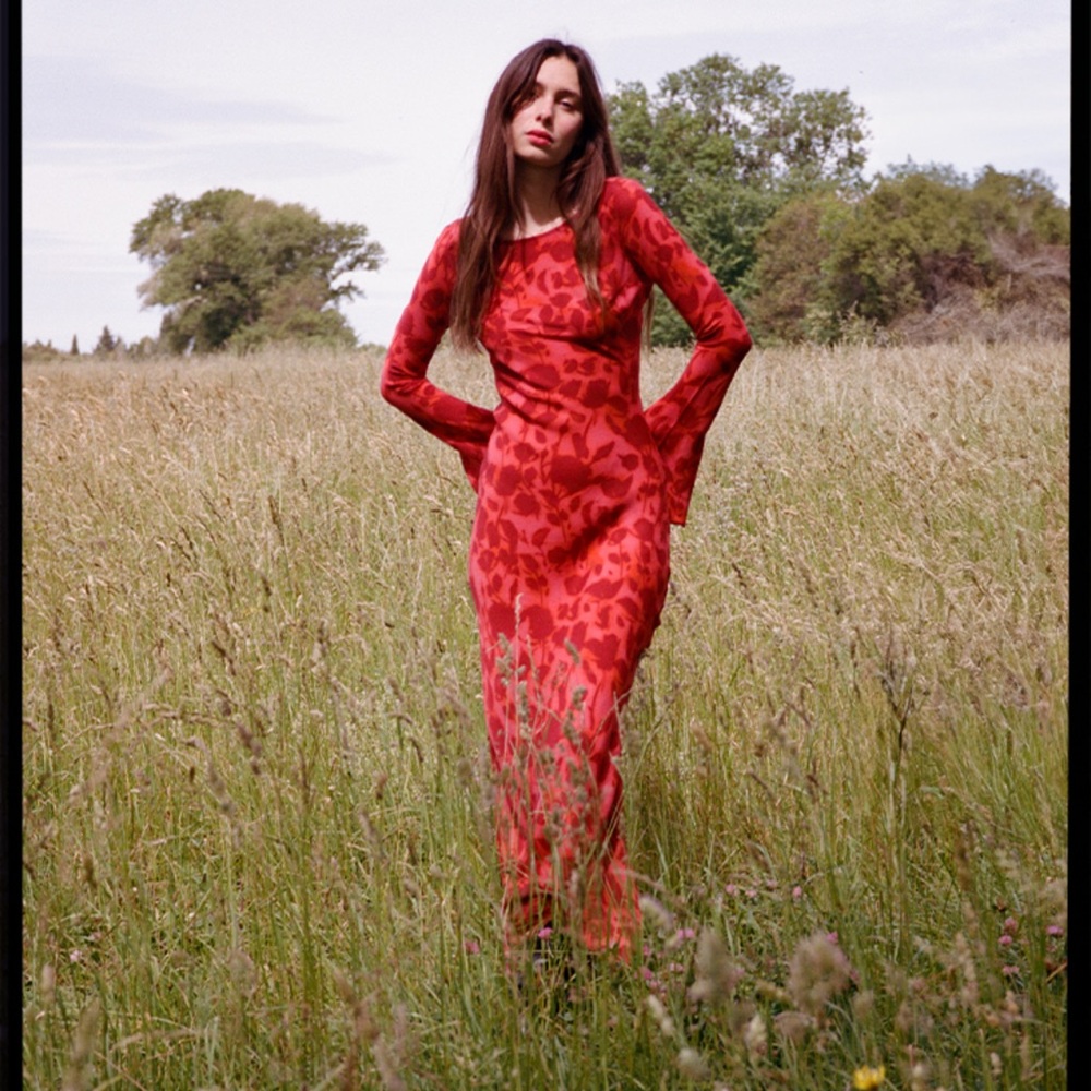 Realisation Par Red Bell Sleeve Gown for Weddings